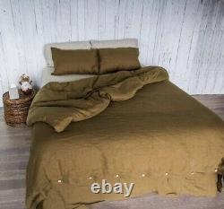 Housse de couette en lin brun, literie bohème en lin brun, couverture matelassée avec taie d'oreiller assortie.
