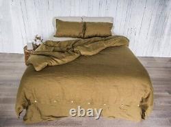 Housse de couette en lin brun, literie bohème en lin brun, couverture matelassée avec taie d'oreiller assortie.