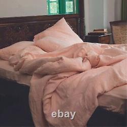 Housse de couette en lin couleur pêche rose pour lit simple, double, king ou twin avec ensemble de literie et 2 oreillers.