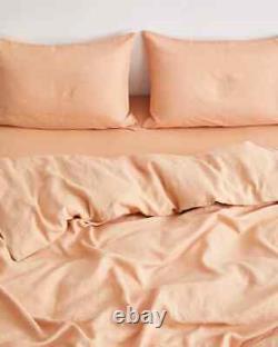 Housse de couette en lin couleur pêche rose pour lit simple, double, king ou twin avec ensemble de literie et 2 oreillers.