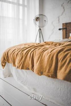 Housse de couette en lin de couleur moutarde, couverture matelassée douce, taille personnalisée pour lit jumeau ou queen.
