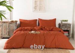 Housse de couette en lin de couleur orange rouille, literie lavée, housse de lit Donna, pour lit une place, lit deux places, lit king size ou lit queen size.