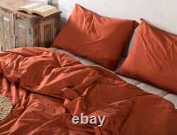 Housse de couette en lin de couleur orange rouille, literie lavée, housse de lit Donna, pour lit une place, lit deux places, lit king size ou lit queen size.