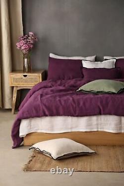 Housse de couette en lin de couleur rouge, linge de lit en lin lavé avec housse de couette et 2 taies d'oreiller