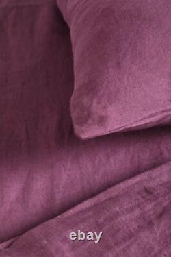 Housse de couette en lin de couleur rouge, linge de lit en lin lavé avec housse de couette et 2 taies d'oreiller