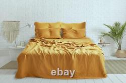Housse de couette en lin lavé jaune pour lit simple, double, complet, queen, king et ensemble de literie pour tout-petit
