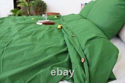 Housse de couette en lin vert foncé Stonewashed Linge de lit en lin naturel et couvre-lit