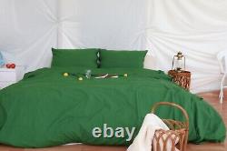 Housse de couette en lin vert foncé Stonewashed Linge de lit en lin naturel et couvre-lit