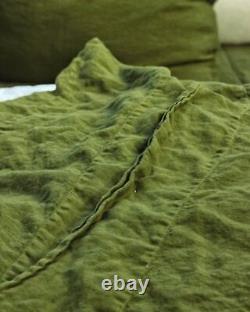 Housse de couette en lin vert mousse, ensemble de literie en lin pour lit jumeau, double, complet, queen et king.