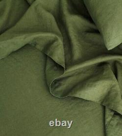Housse de couette en lin vert olive avec boutons - Ensemble de literie en lin pour lit jumeau, complet, double.