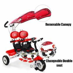 Les Enfants Jumeaux Trike Tricycle Poussette Bébé Vélo Tout-petits Sièges Doubles Canopy 4 En 1