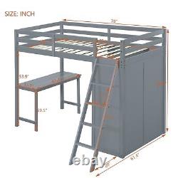 Lit mezzanine double / complet avec penderie, bureau et étagères de rangement pour enfants, cadeau pour enfant