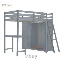 Lit mezzanine double / complet avec penderie, bureau et étagères de rangement pour enfants, cadeau pour enfant