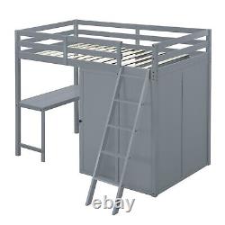 Lit mezzanine double / complet avec penderie, bureau et étagères de rangement pour enfants, cadeau pour enfant