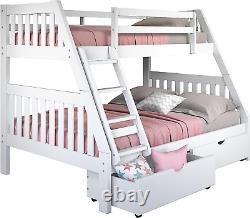 Lit superposé blanc Austin Mission Twin au-dessus de lit simple avec deux tiroirs doubles sous le lit