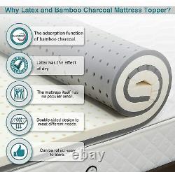Nesaila 3 Matelas Naturel Latex Topper Queen Taille- Dual Layer Bamboo Charcoal