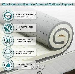Nesaila Bamboo Charcoal 100% Latex Matelas Topper Twin 3.15 Pouces Double Couche