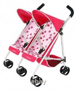 Nouvelles poupées jumelles bébé Maclaren allemandes en rose vif avec landau double parapluie Triumph