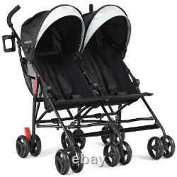 Pliable Twin Baby Double Poussette Ultralight Umbrella Kids Stroller-black