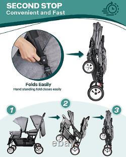 Poussette Double Pliable pour Bébé et Tout-Petit avec Sièges en Tandem et Dossier Réglable