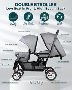 Poussette Double Pliable pour Bébé et Tout-Petit avec Sièges en Tandem et Dossier Réglable