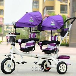 Poussette Tricycle Twin Bébé 3 Roues Poussette Double Pour Enfants Jumeaux Garde-corps