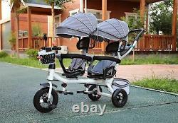 Poussette Twin Baby Double Seat Enfant Tricycle Vélo Rotatable Siège Trois Roues