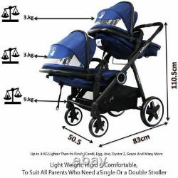 Poussette Twin Tandem Baby Newborn Pram System +2nd Seat +carseats +adaptors New