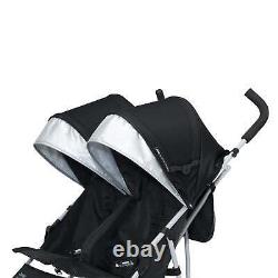 Poussette double compacte pliante pour enfants avec double parapluie de voyage, poussette bébé noire