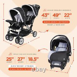 Poussette double de voyage Baby Trend Sit N Stand et combo siège auto, Stormy