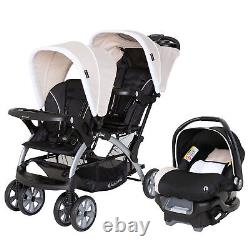 Poussette double de voyage Baby Trend Sit N Stand et combo siège auto, couleur kaki