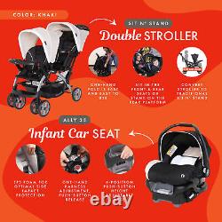 Poussette double de voyage Baby Trend Sit N Stand et combo siège auto, couleur kaki