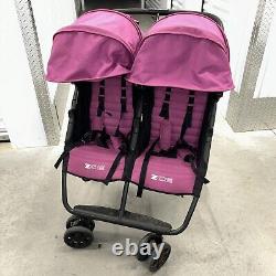 Poussette double jumelle ZOE XL2 Plum légère avec barre ventrale et porte-gobelets