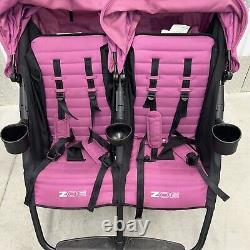 Poussette double jumelle ZOE XL2 Plum légère avec barre ventrale et porte-gobelets