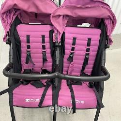 Poussette double jumelle ZOE XL2 Plum légère avec barre ventrale et porte-gobelets