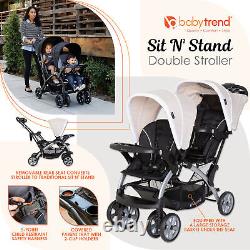 Poussette double pour bébé et tout-petit Baby Trend Sit N' Stand Easy Fold Travel, kaki.