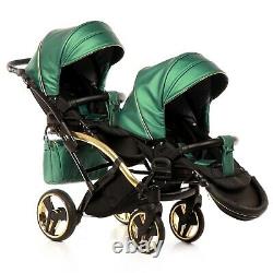 Premium Twin Pram Junama Fluo Line Duo Slim Green+black Double Buggy Baby Twins