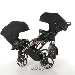 Premium Twin Pram Tako Laret Imperial Duo Slim Black+rose Gold Double Buggy Baby