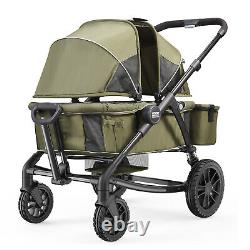 VEVOR Poussette tout-terrain avec wagon 2 places pliable avec auvent Vert olive foncé