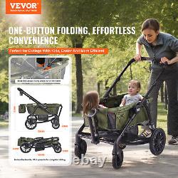 VEVOR Poussette tout-terrain avec wagon 2 places pliable avec auvent Vert olive foncé