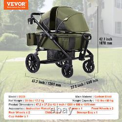 VEVOR Poussette tout-terrain avec wagon 2 places pliable avec auvent Vert olive foncé