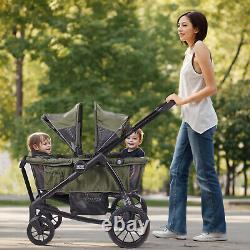 VEVOR Poussette tout-terrain avec wagon 2 places pliable avec auvent Vert olive foncé