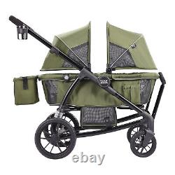 VEVOR Poussette tout-terrain avec wagon 2 places pliable avec auvent Vert olive foncé