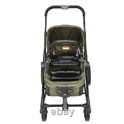 VEVOR Poussette tout-terrain avec wagon 2 places pliable avec auvent Vert olive foncé