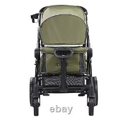 VEVOR Poussette tout-terrain avec wagon 2 places pliable avec auvent Vert olive foncé