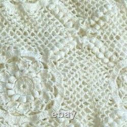 Vtg Blanc Crochet Couvre-lit Double Double Couvre-lit Boho 77 X 89 Tassles Shabby