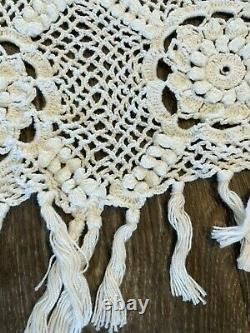 Vtg Blanc Crochet Couvre-lit Double Double Couvre-lit Boho 77 X 89 Tassles Shabby