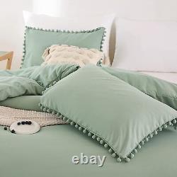 Yirddeo Blanc Comforter Set Twin 2pcs Boho Ball Pom Pom Literie, Blanc Esthétique